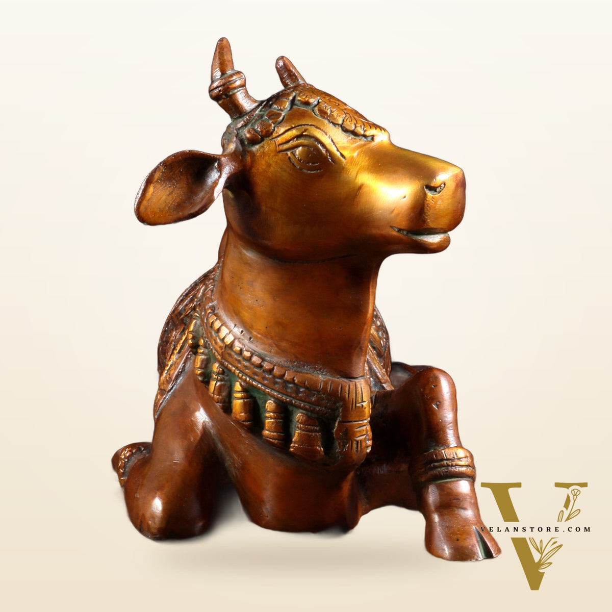 Handcrafted Brass Nandi Statue - 13.5 inch Chola tone