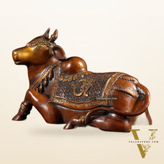 Handcrafted Brass Nandi Statue - 13.5 inch Chola tone