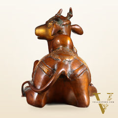 Handcrafted Brass Nandi Statue - 13.5 inch Chola tone