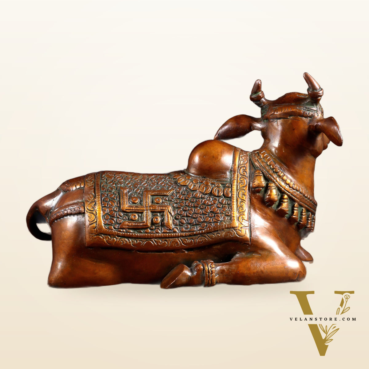 Handcrafted Brass Nandi Statue - 13.5 inch Chola tone