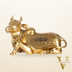 Handcrafted Brass Nandi Statue - 13.5 inch wide