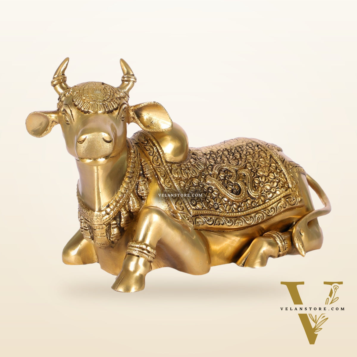 Handcrafted Brass Nandi Statue - 13.5 inch wide