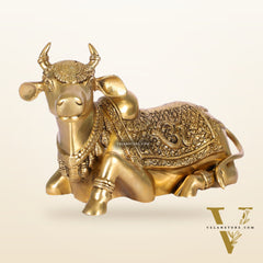 Handcrafted Brass Nandi Statue - 13.5 inch wide