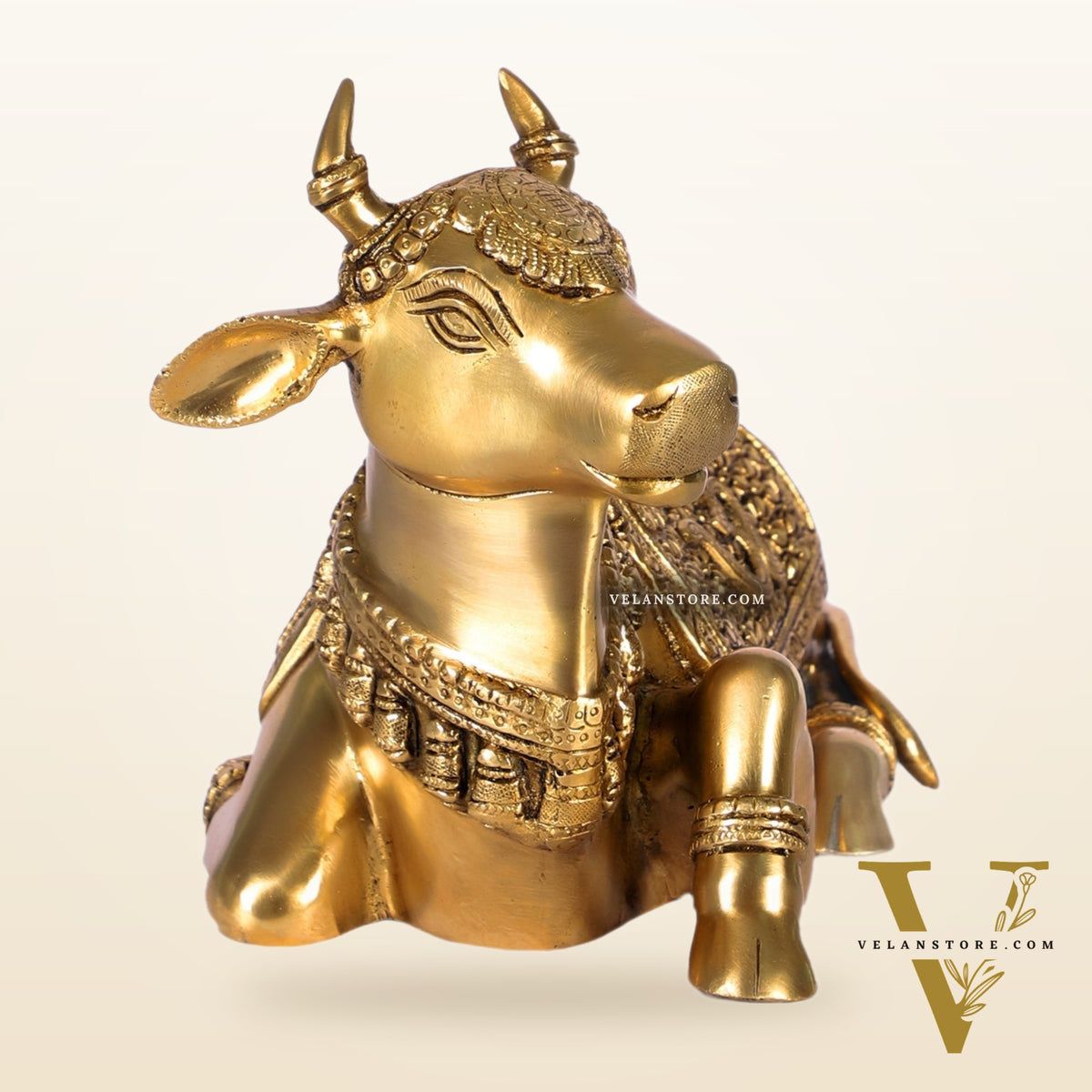 Handcrafted Brass Nandi Statue - 13.5 inch wide