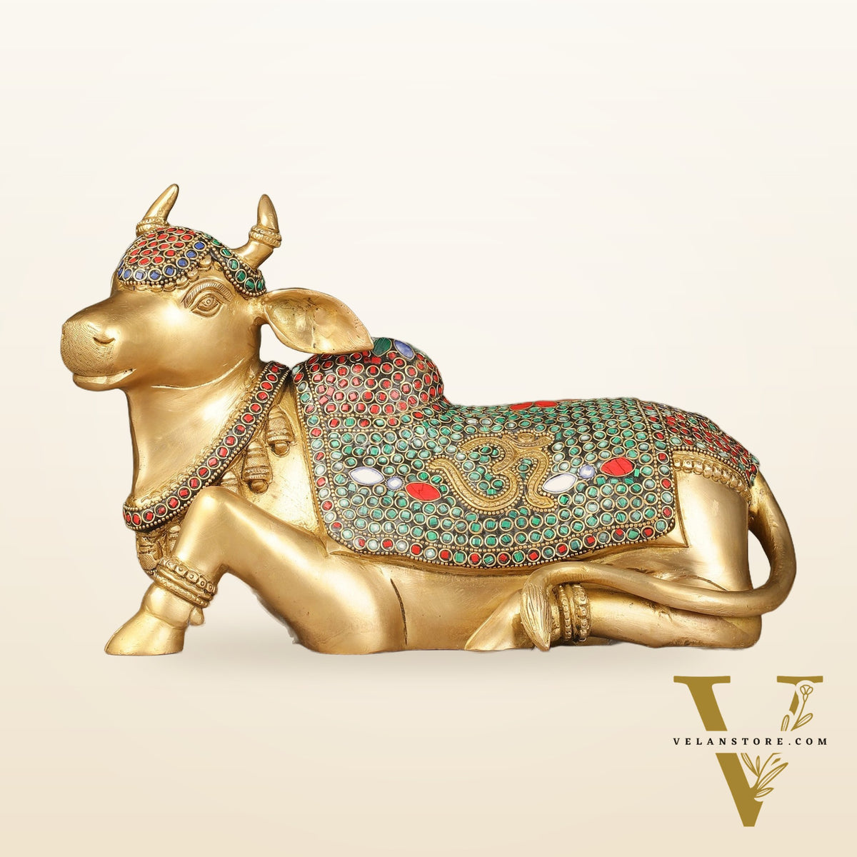 Handcrafted Brass Nandi Statue - 13.5 inch wide