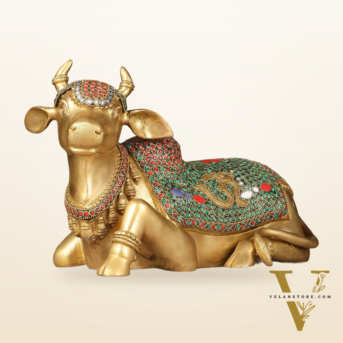 Handcrafted Brass Nandi Statue - 13.5 inch wide