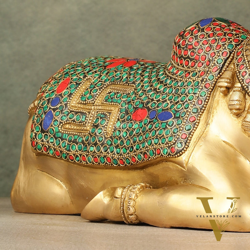Handcrafted Brass Nandi Statue - 13.5 inch wide