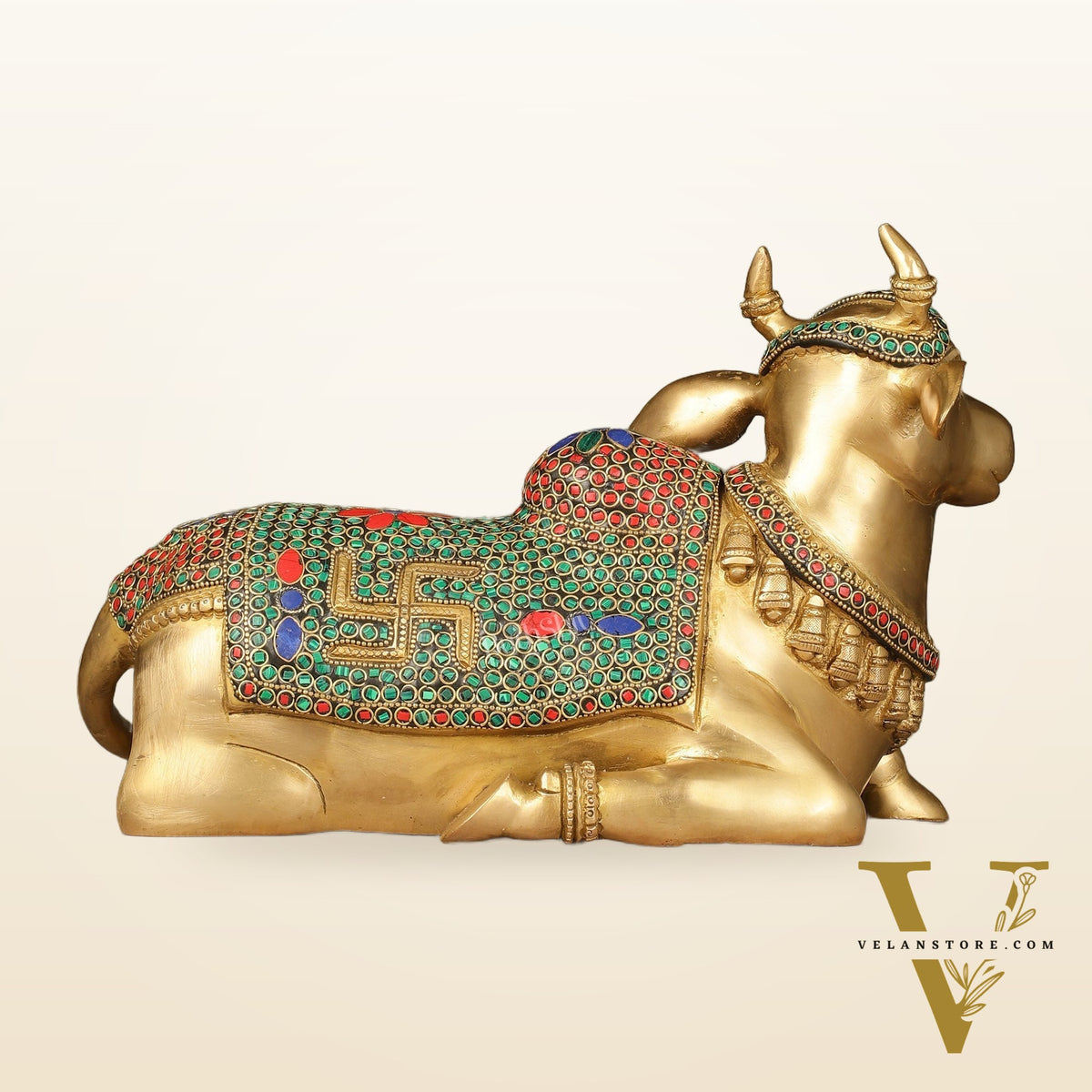 Handcrafted Brass Nandi Statue - 13.5 inch wide