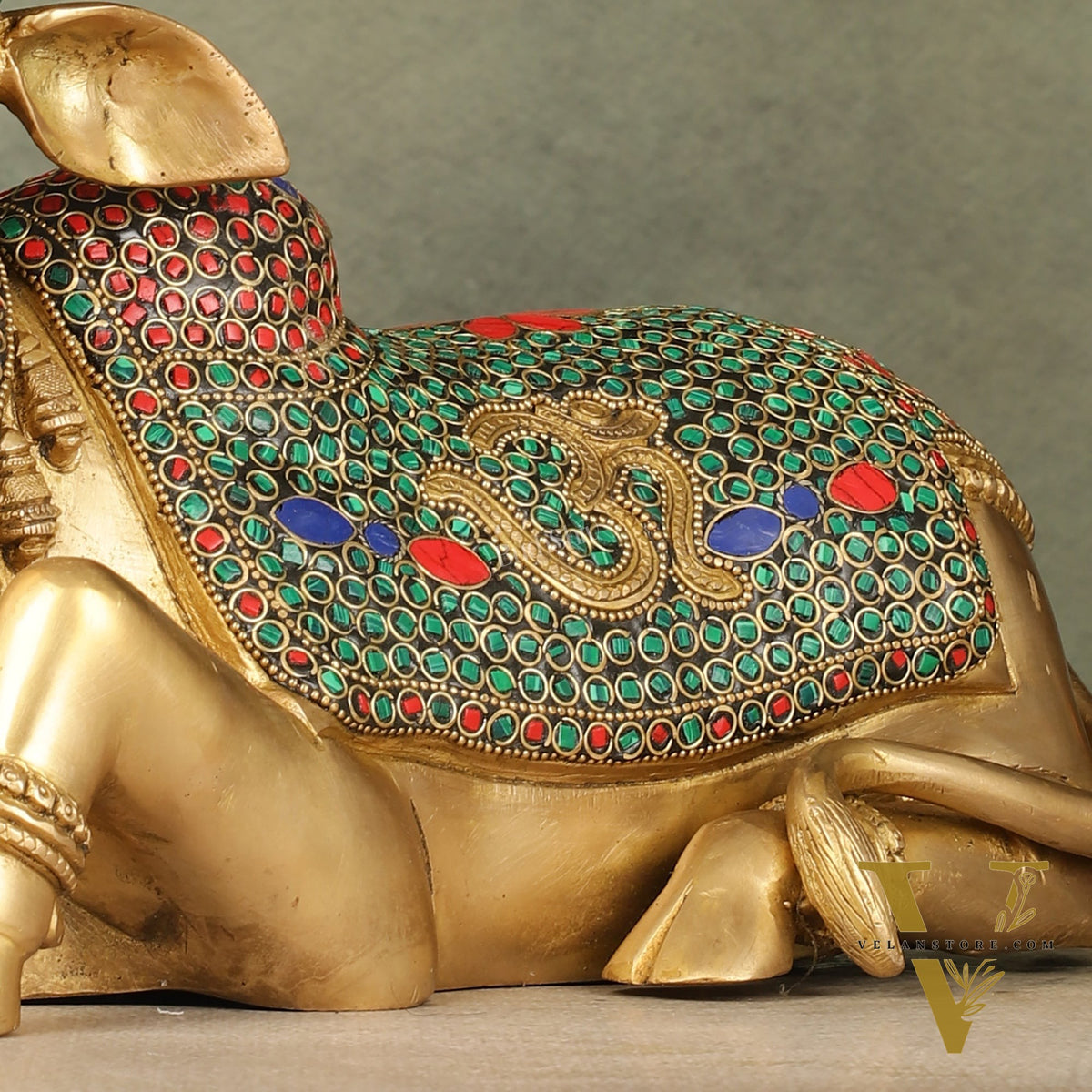 Handcrafted Brass Nandi Statue - 13.5 inch wide