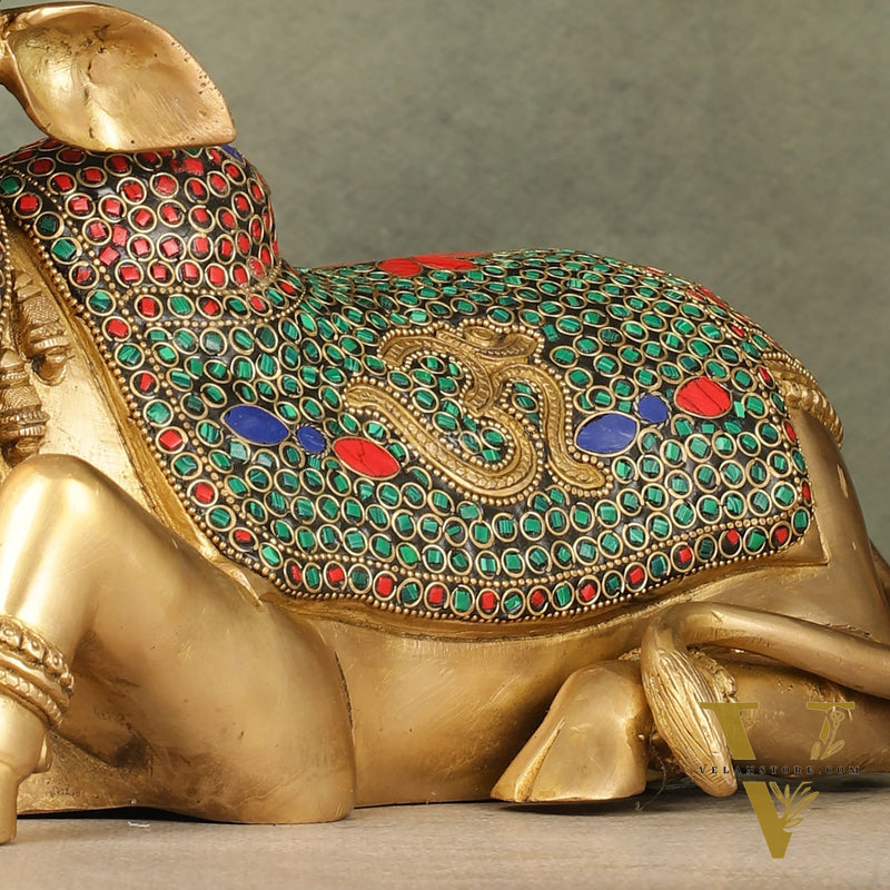 Handcrafted Brass Nandi Statue - 13.5 inch wide