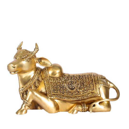 Handcrafted Brass Nandi Statue - 13.5 inch wide