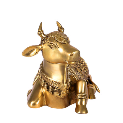 Handcrafted Brass Nandi Statue - 13.5 inch wide