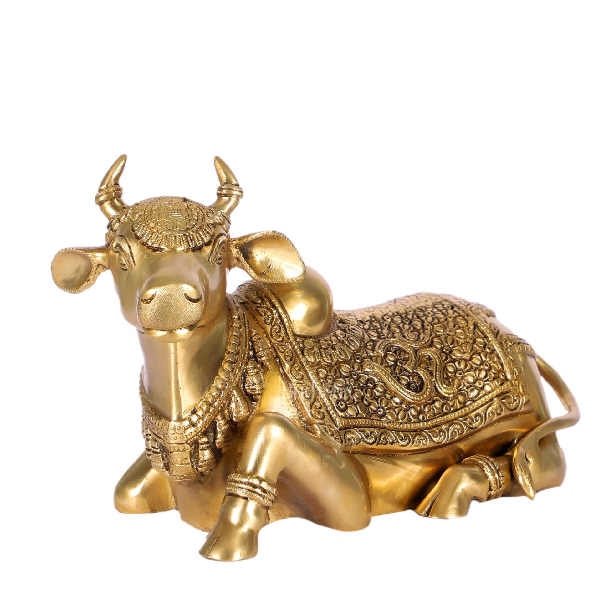 Handcrafted Brass Nandi Statue - 13.5 inch wide