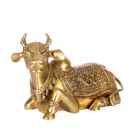 Handcrafted Brass Nandi Statue - 13.5 inch wide