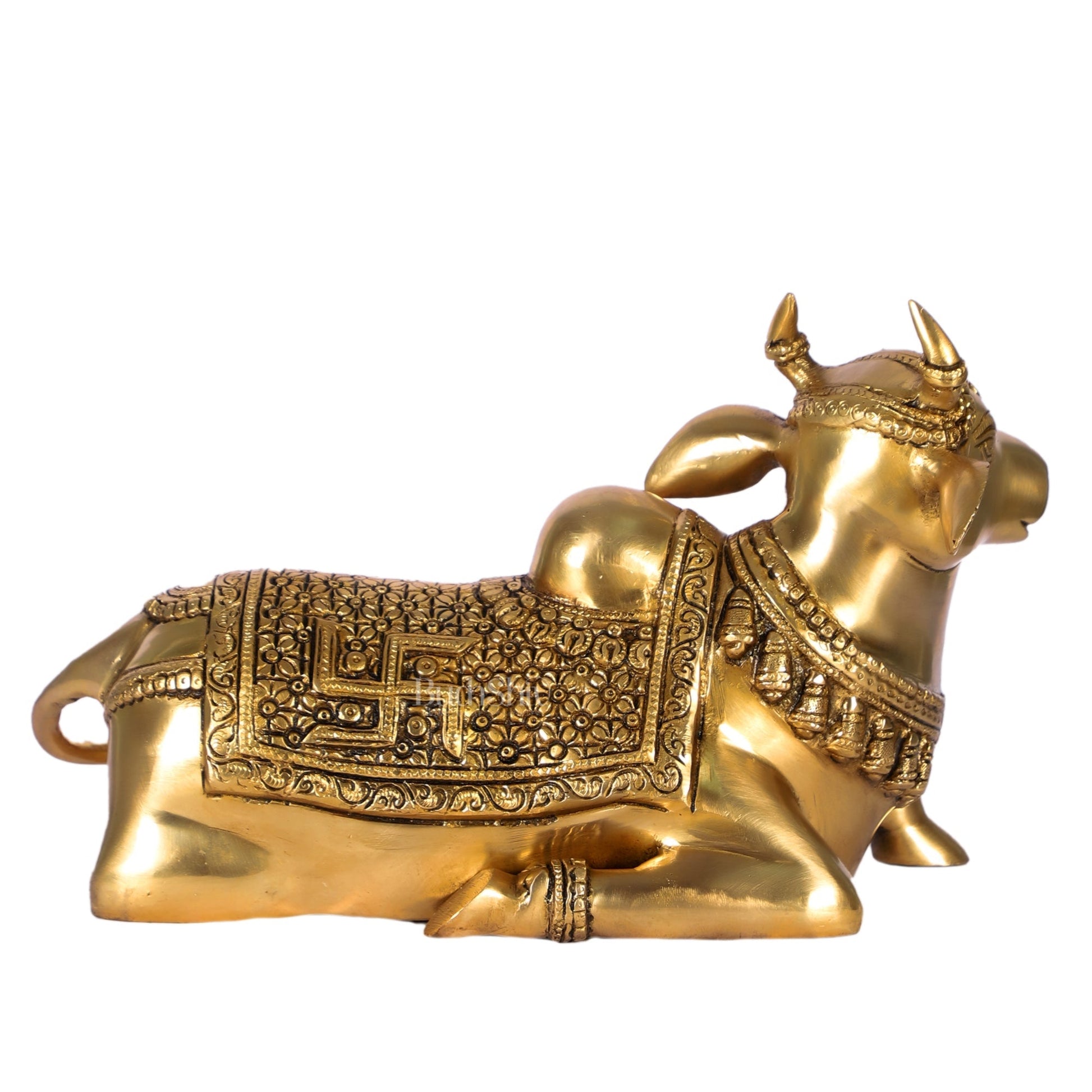 Handcrafted Brass Nandi Statue - 13.5 inch wide