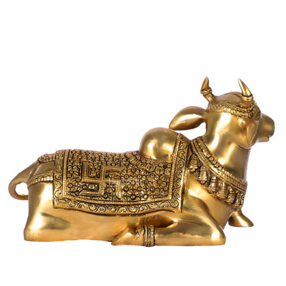 Handcrafted Brass Nandi Statue - 13.5 inch wide