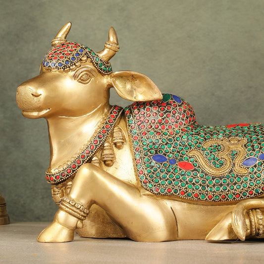 Handcrafted Brass Nandi Statue - 13.5 inch wide