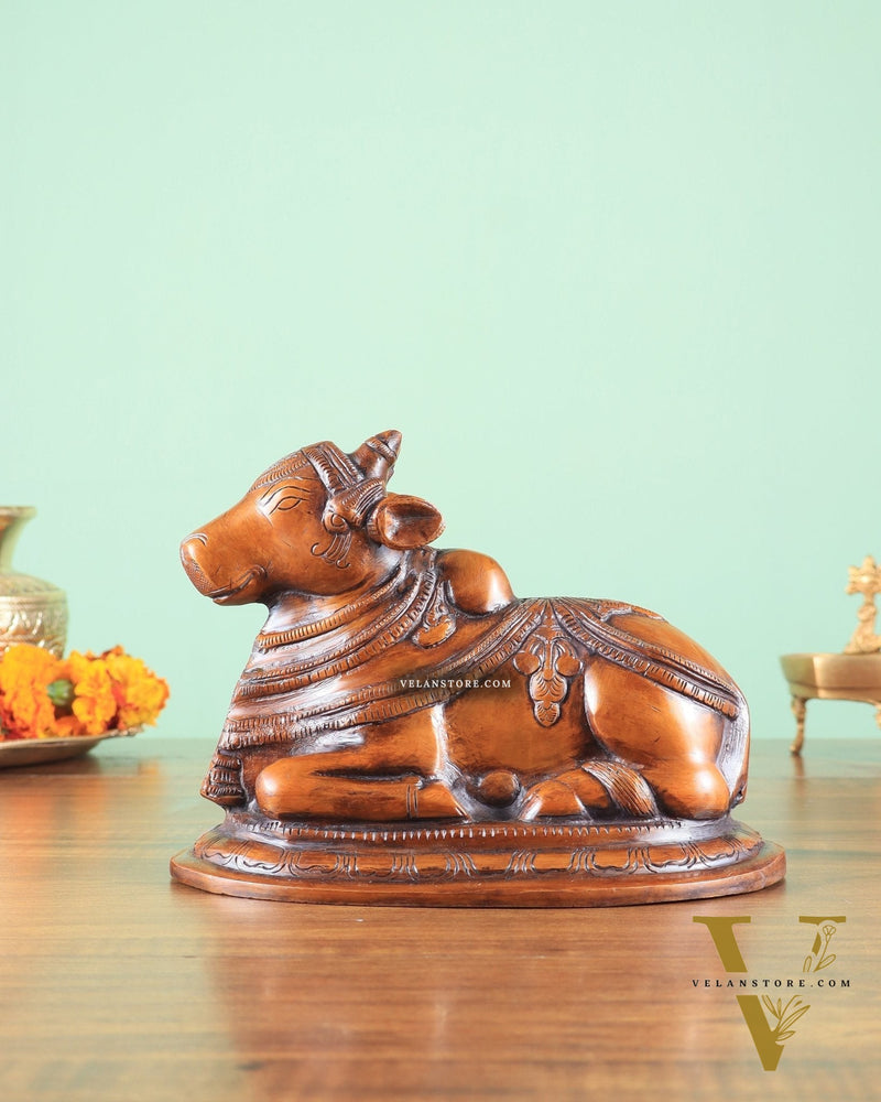 Handcrafted Brass Nandi Statue copper tone 8"
