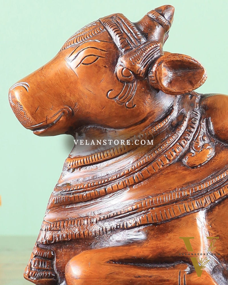 Handcrafted Brass Nandi Statue copper tone 8"