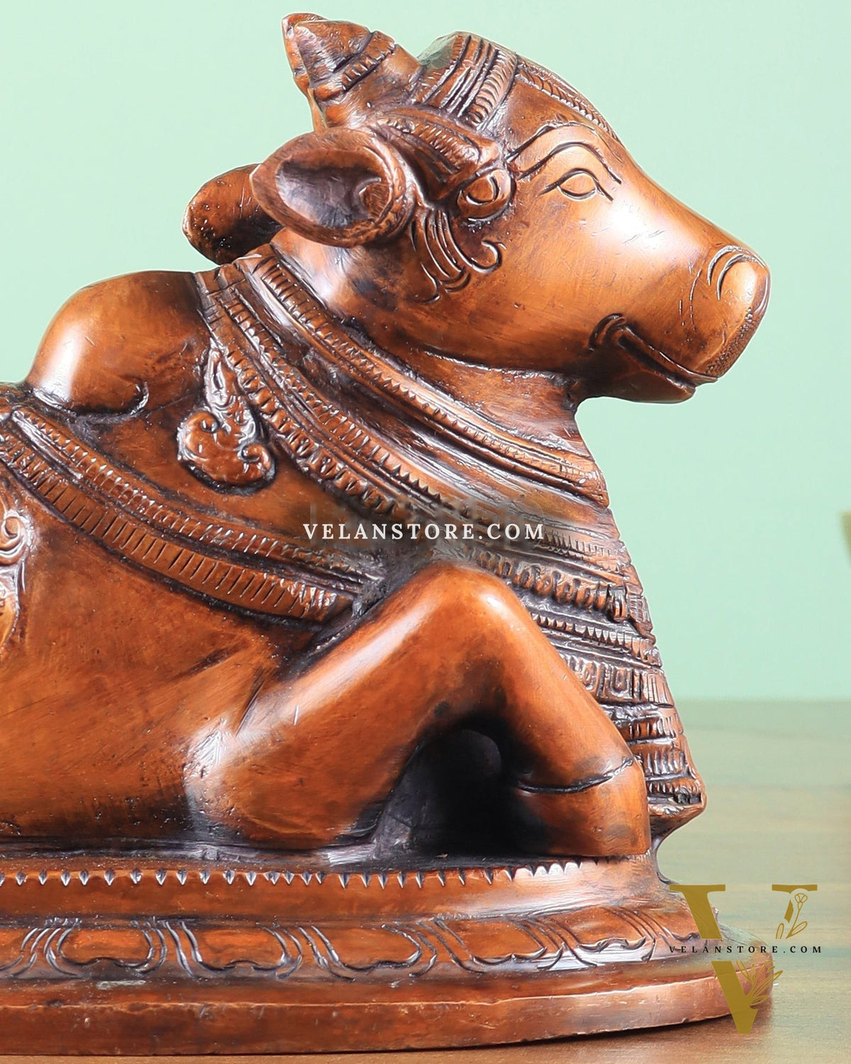 Handcrafted Brass Nandi Statue copper tone 8"