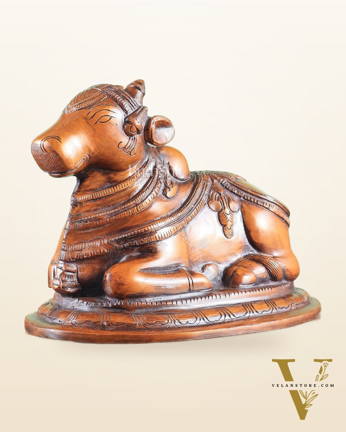 Handcrafted Brass Nandi Statue copper tone 8"