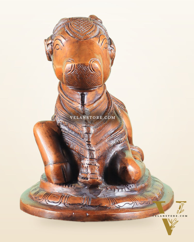 Handcrafted Brass Nandi Statue copper tone 8"