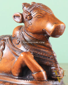 Handcrafted Brass Nandi Statue copper tone 8"