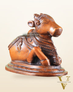 Handcrafted Brass Nandi Statue copper tone 8"