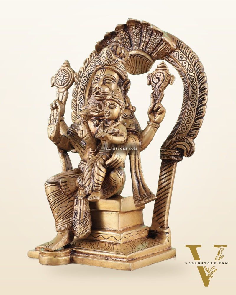 Handcrafted Brass Narsimha Lakshmi Statue | 8" Height