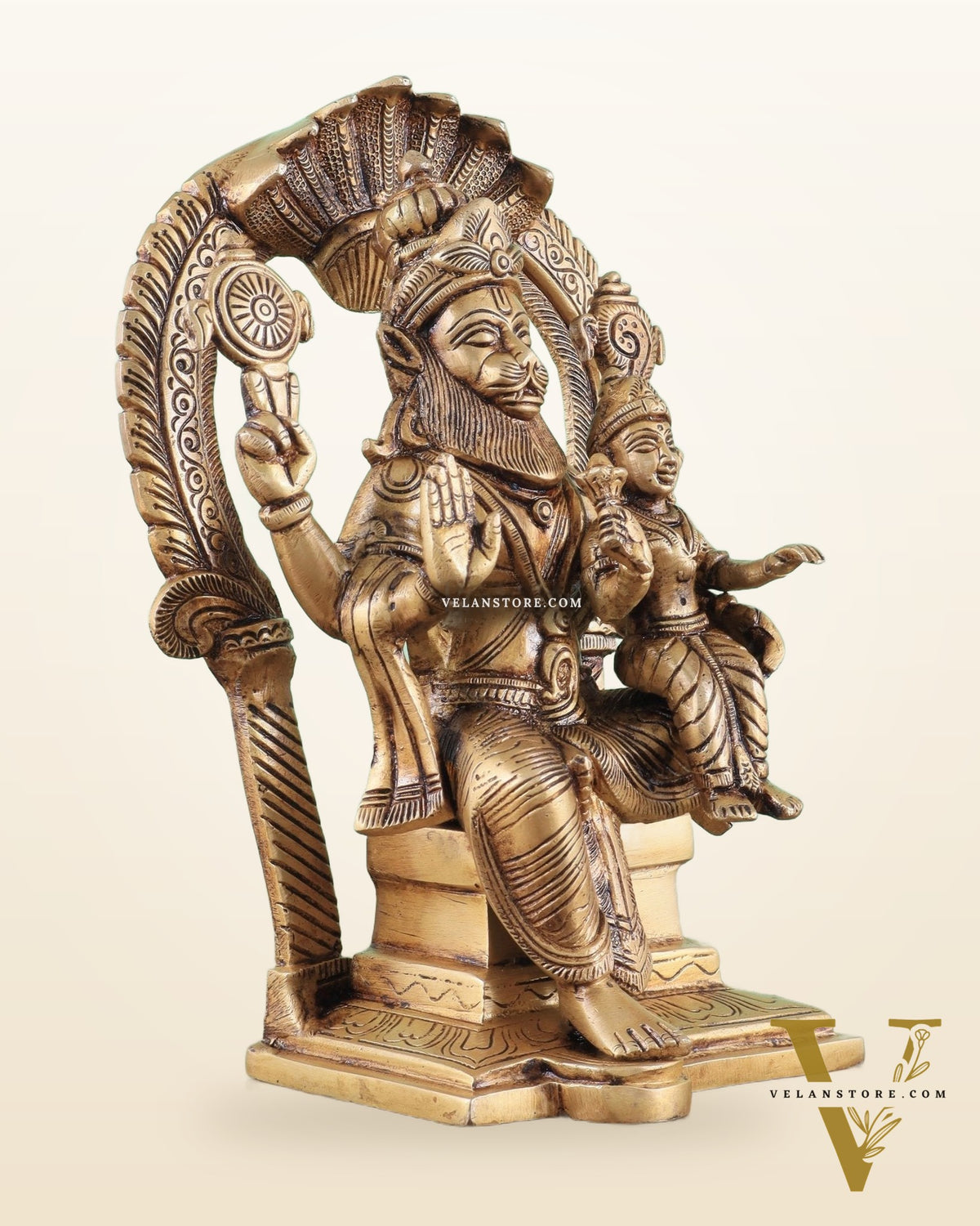 Handcrafted Brass Narsimha Lakshmi Statue | 8" Height