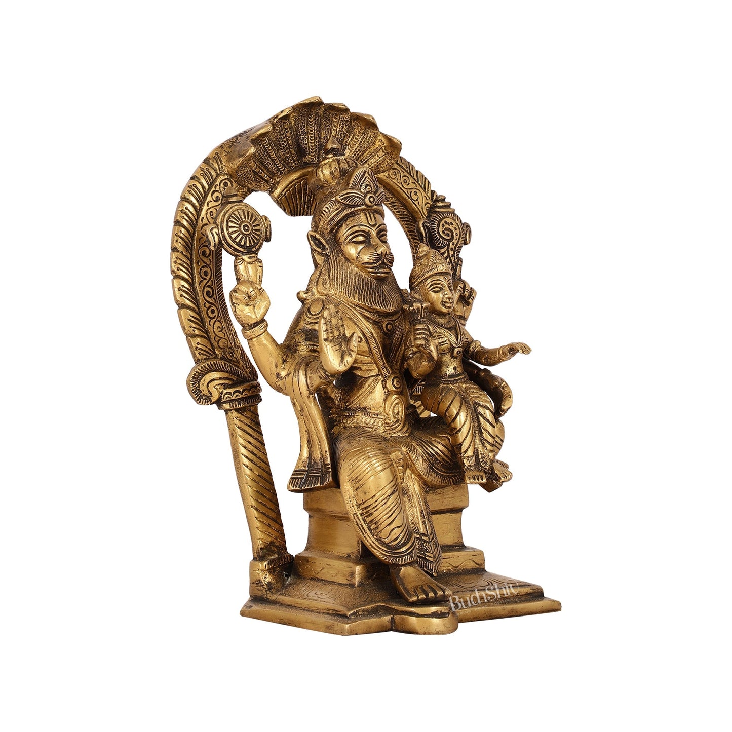 Handcrafted Brass Narsimha Lakshmi Statue with Antique Burnt Brass Finish | 8" Height