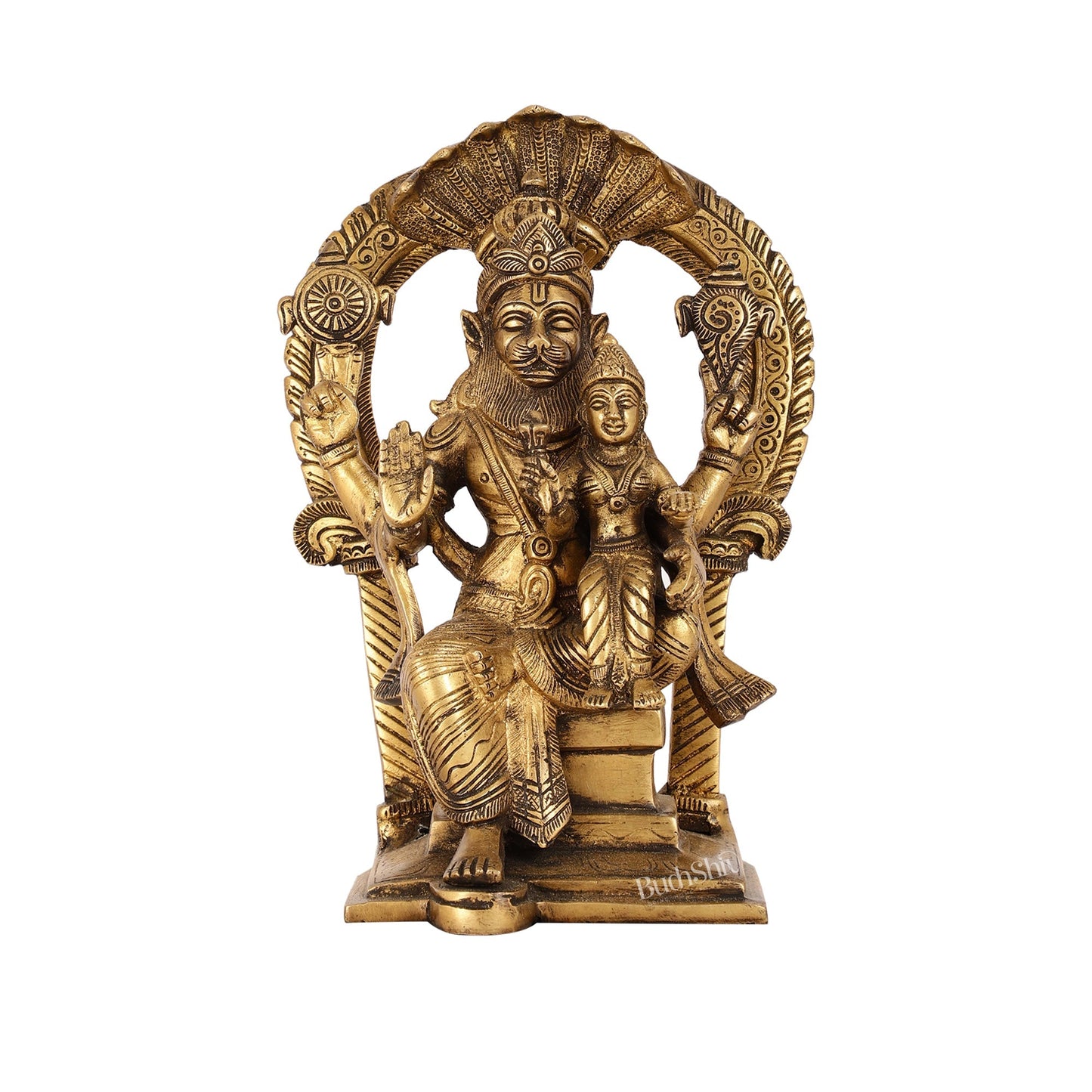 Handcrafted Brass Narsimha Lakshmi Statue with Antique Burnt Brass Finish | 8" Height