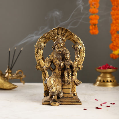 Handcrafted Brass Narsimha Lakshmi Statue with Antique Burnt Brass Finish | 8" Height