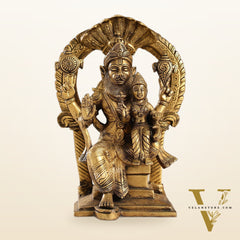Handcrafted Brass Narsimha Lakshmi Statue with Antique Burnt Brass Finish | 8" Height