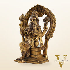 Handcrafted Brass Narsimha Lakshmi Statue with Antique Burnt Brass Finish | 8" Height