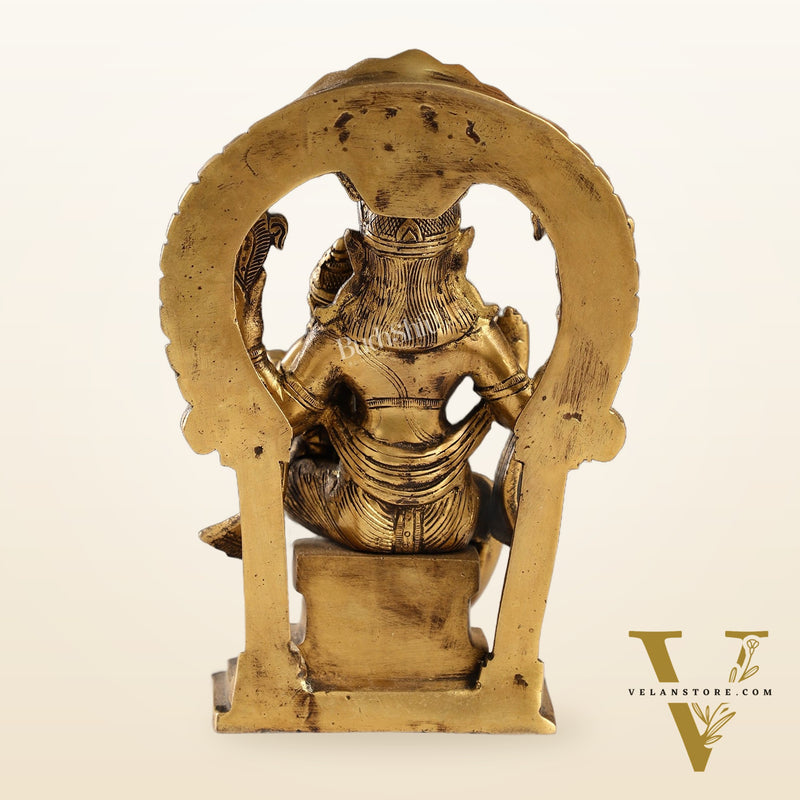 Handcrafted Brass Narsimha Lakshmi Statue with Antique Burnt Brass Finish | 8" Height