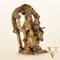 Handcrafted Brass Narsimha Lakshmi Statue with Antique Burnt Brass Finish | 8" Height