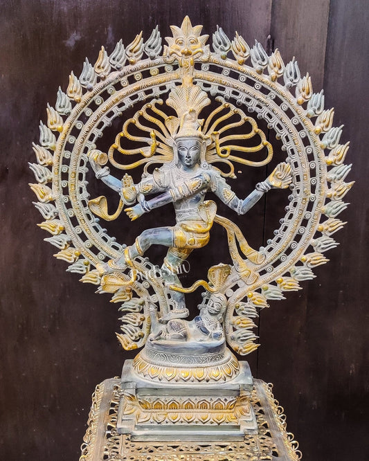 Handcrafted Brass Nataraja Statue | 30" Height | Sandstone Antique Finish