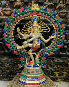 Handcrafted Brass Nataraja Statue | 30" Height | Stonework Detailing
