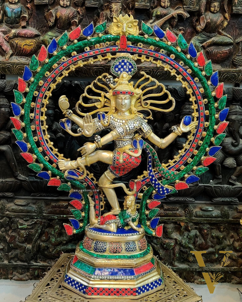 Handcrafted Brass Nataraja Statue | 30" Height | Stonework Detailing