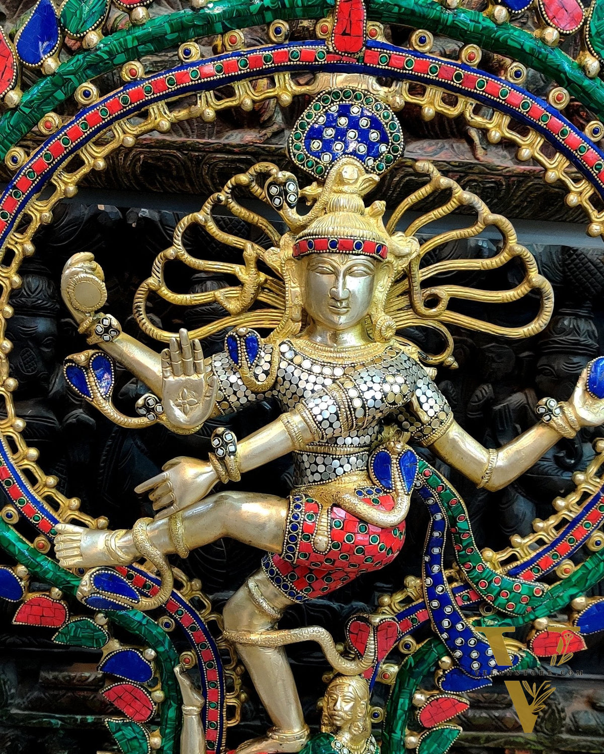 Handcrafted Brass Nataraja Statue | 30" Height | Stonework Detailing