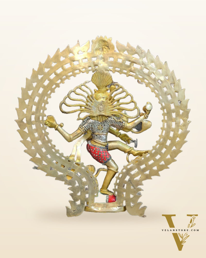Handcrafted Brass Nataraja Statue | 30" Height | Stonework Detailing