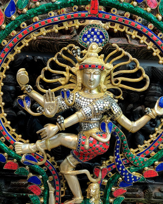 Handcrafted Brass Nataraja Statue | 30" Height | Stonework Detailing