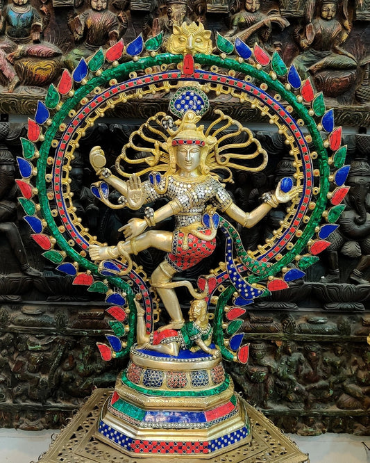 Handcrafted Brass Nataraja Statue | 30" Height | Stonework Detailing