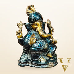 Handcrafted Brass Pagadi Ganesha Idol - 11.5" Height
