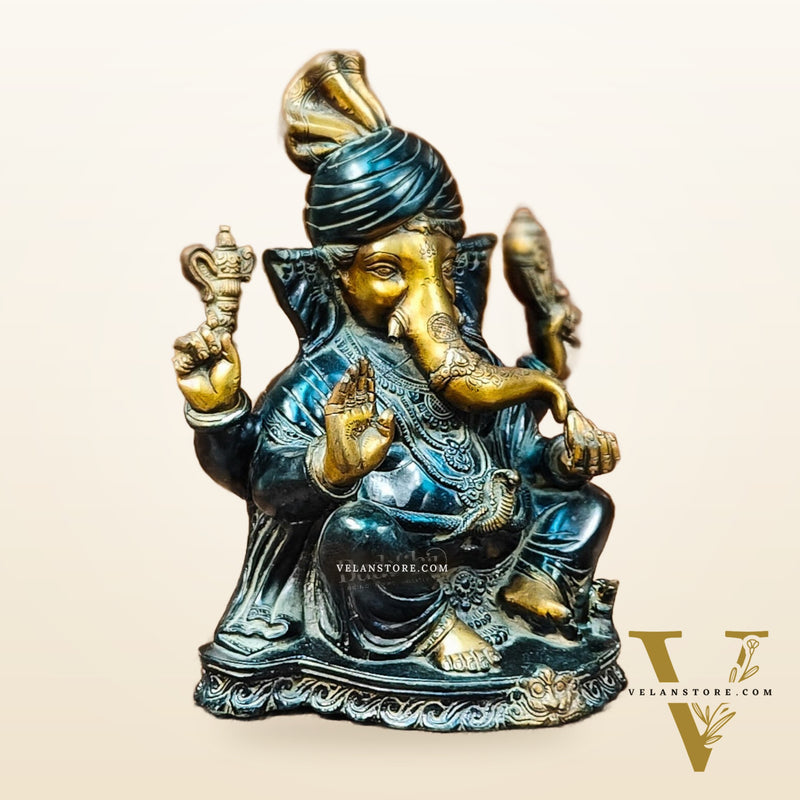 Handcrafted Brass Pagadi Ganesha Idol - 11.5" Height