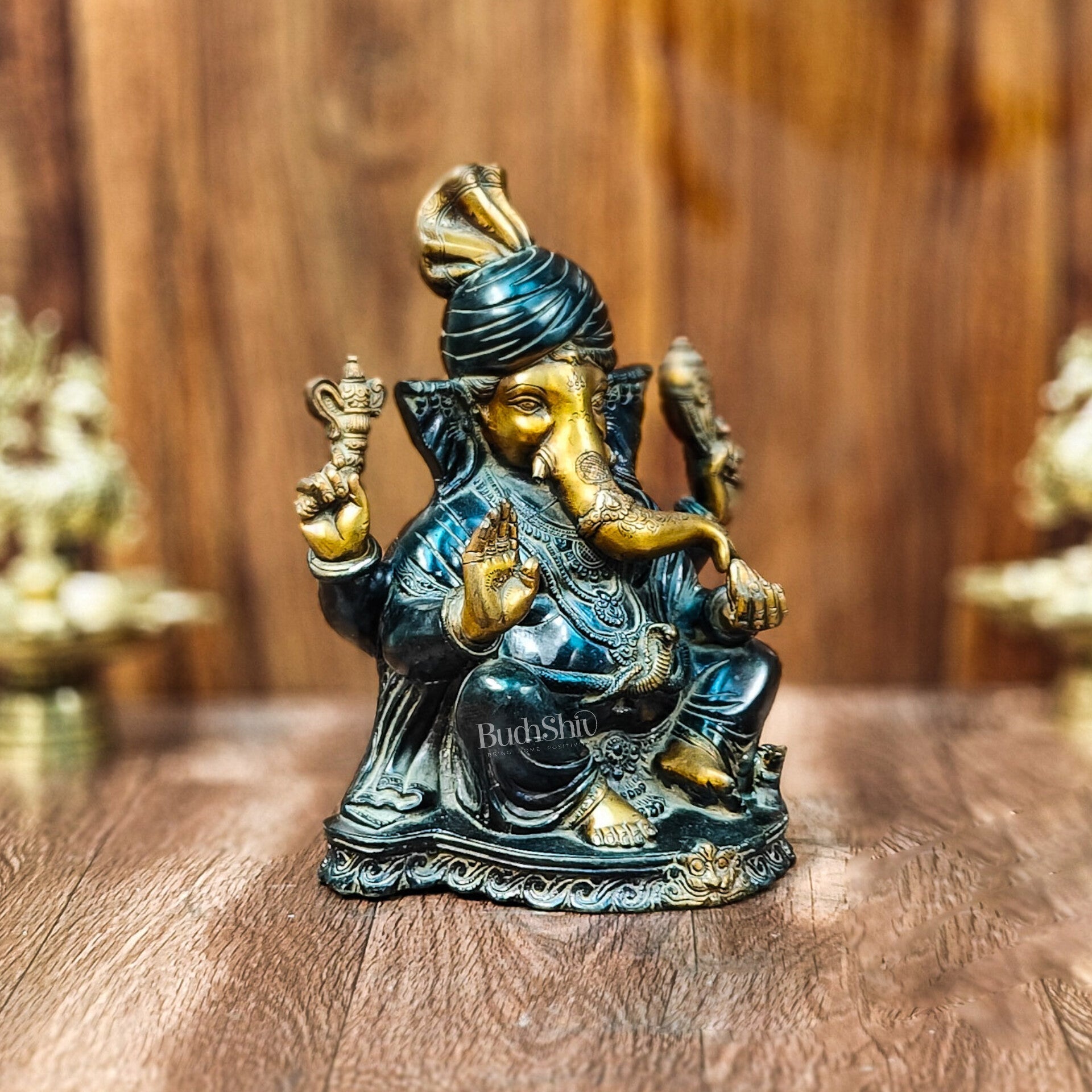 Handcrafted Brass Pagadi Ganesha Idol - 11.5" Height