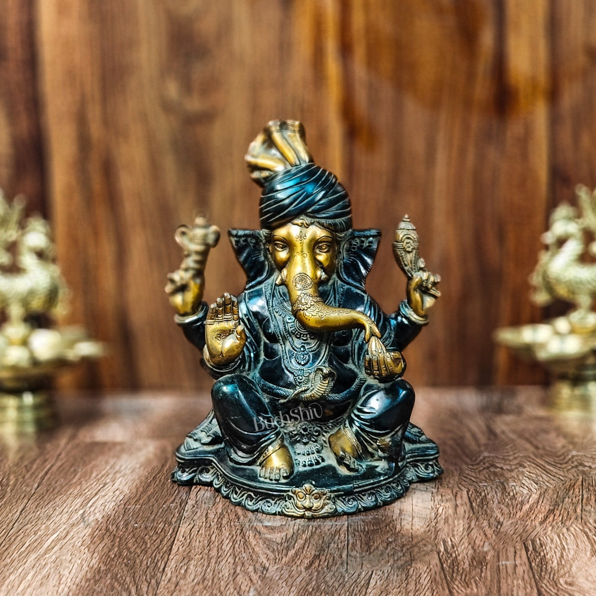 Handcrafted Brass Pagadi Ganesha Idol - 11.5" Height
