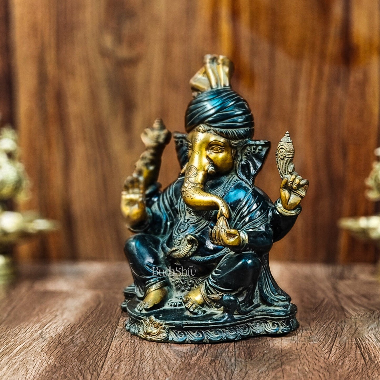 Handcrafted Brass Pagadi Ganesha Idol - 11.5" Height