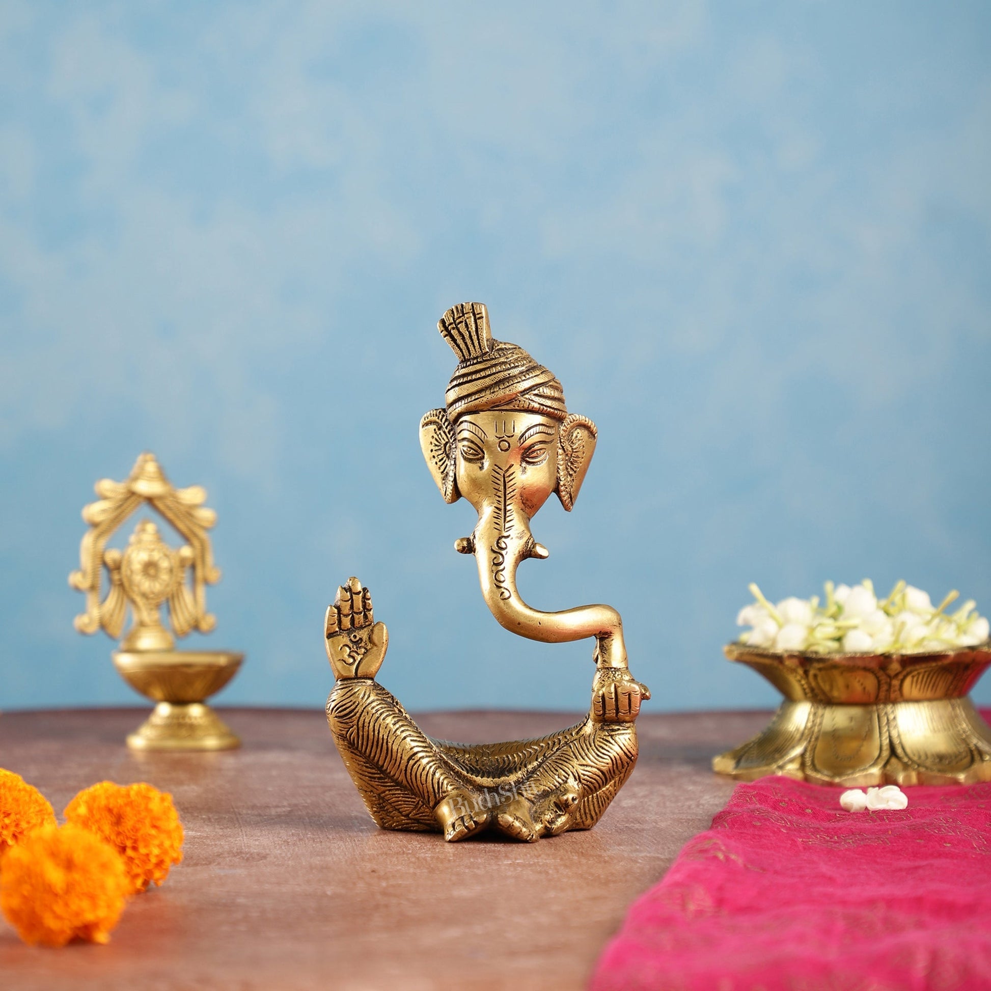 Handcrafted Brass Pagadi Ganesha Idol | 7 inch